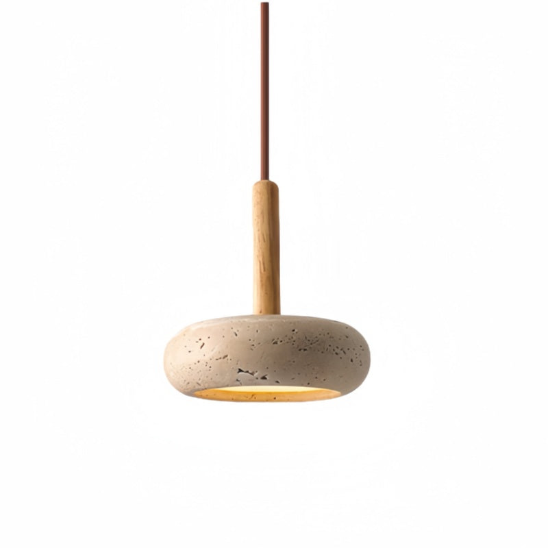Traditional Japanese Round Wood Travertine Pendant Light