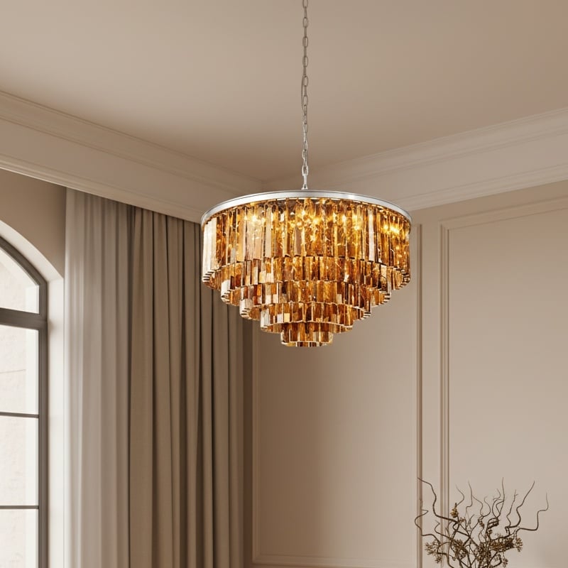 Aurevon Crystal Prism Metal Frame Modern Ceiling Chandelier for Home and Hotel