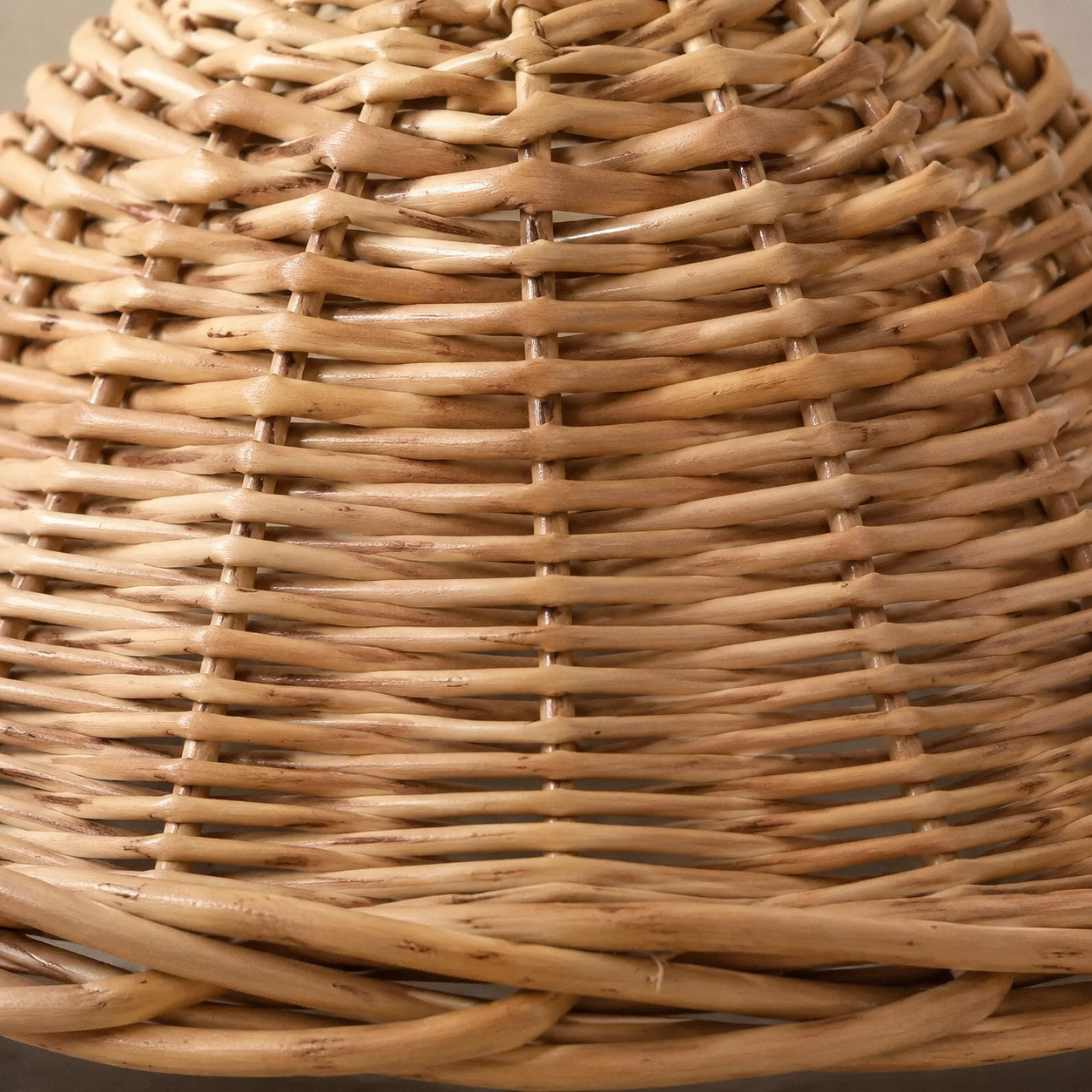 Handwoven Rattan Shade Table Lamp with Curved Metal Frame