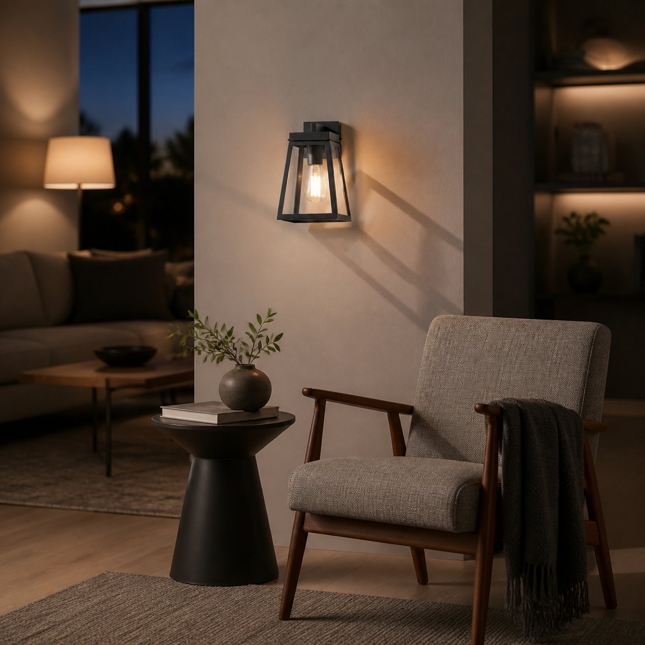 Trevanta Clear Glass Black Outdoor Lantern Wall Light - Modern Exterior Lighting