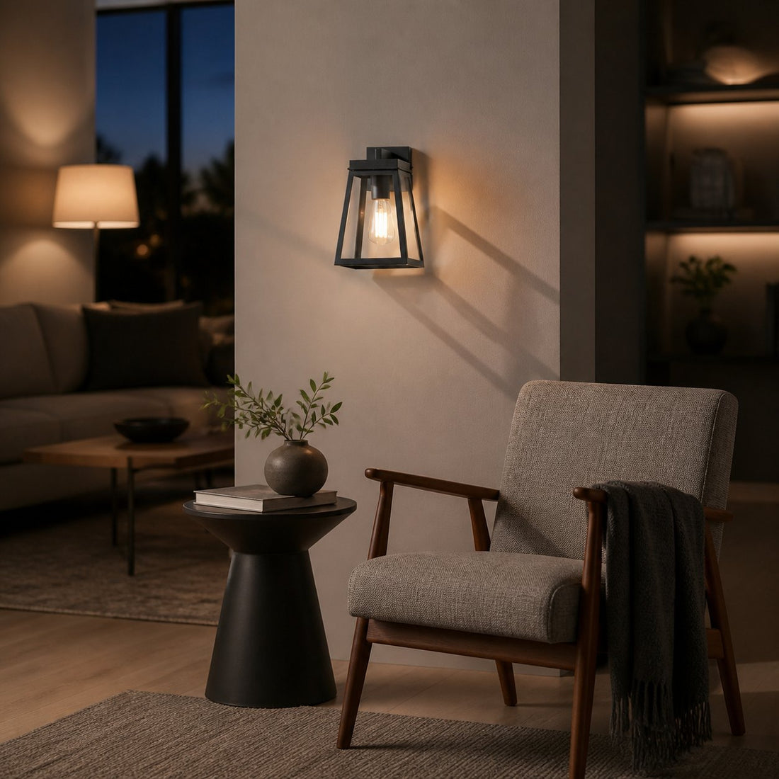 Trevanta Clear Glass Black Outdoor Lantern Wall Light - Modern Exterior Lighting