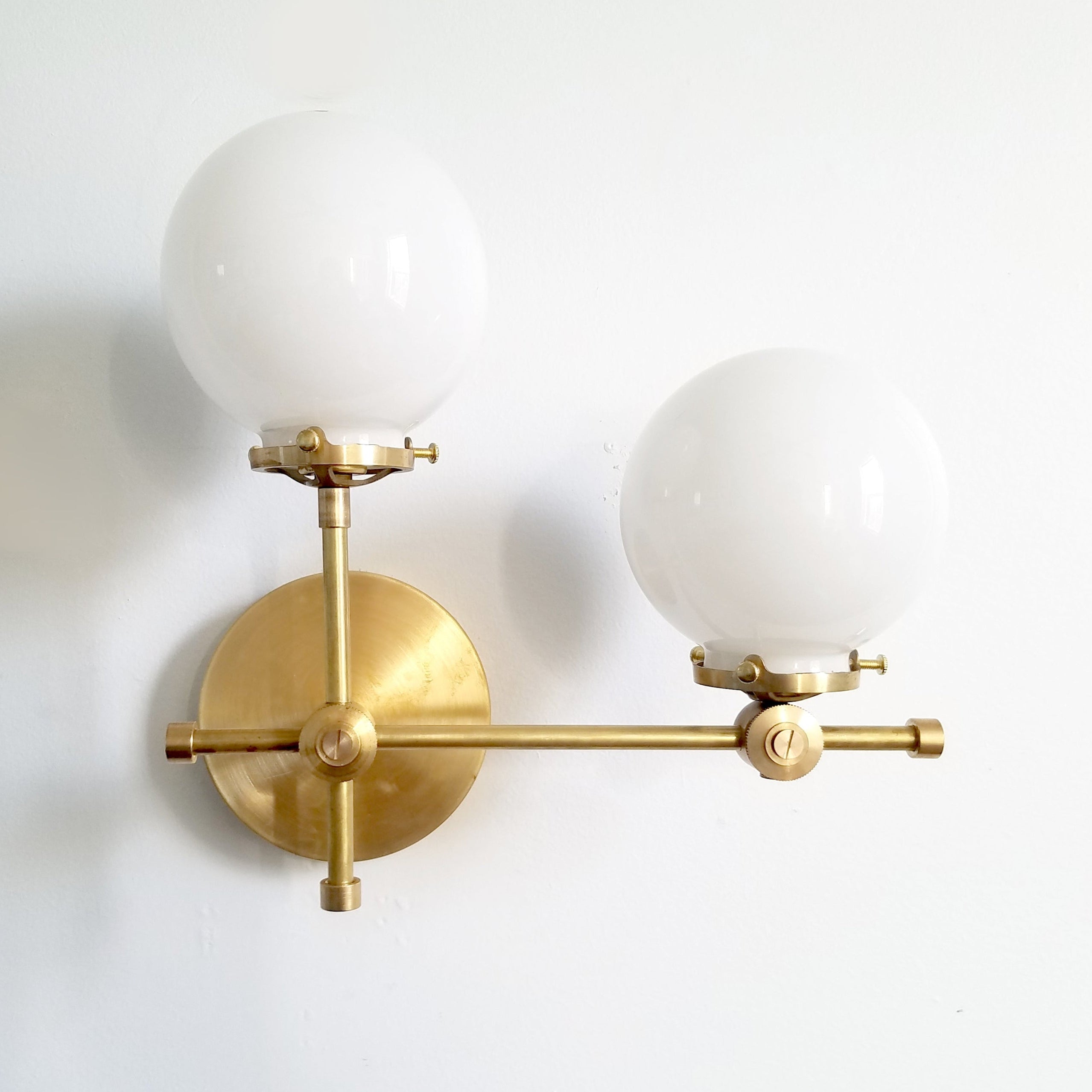 Asymmetric Wall Sconce - Raw Brass or Chrome Finish, Clear & White Glass