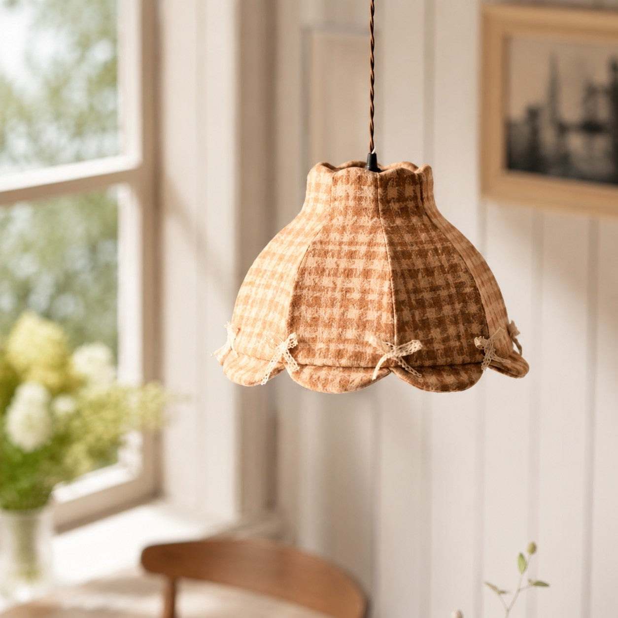 Vintage Plaid Fabric Pendant Light