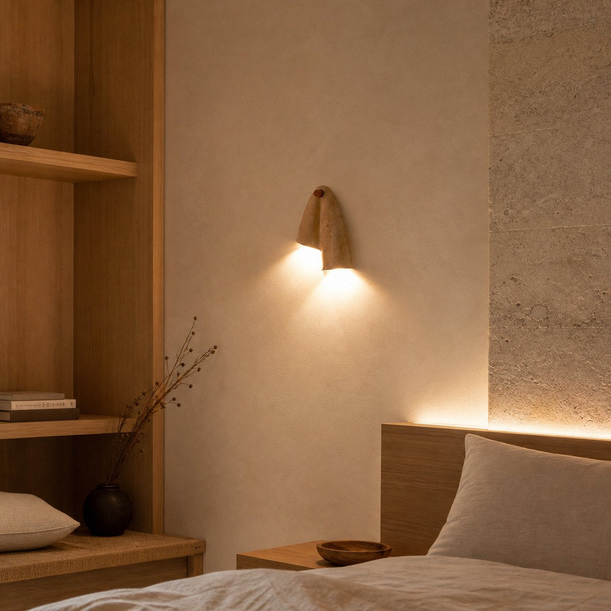 Travertine Wall Lamp – Minimalist Stone Sconce Decorative Lighting for Living Room