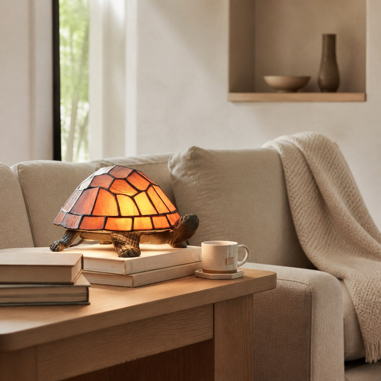 TiffStar Tortoise Pattern Stained Glass Table Lamp - Tiffany Style Decorative Light for Indoor Accent Lighting