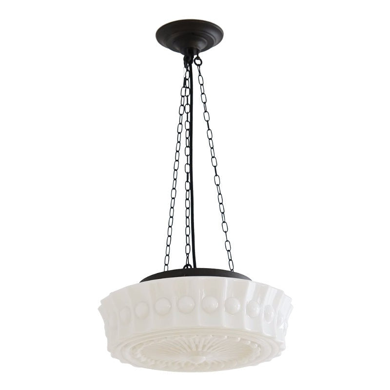 Vintage Cream Glass Cylinder Shade Chandelier with Iron