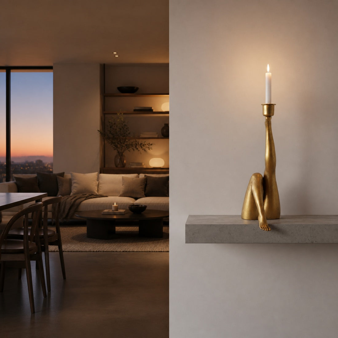Kickra Modern Designer Candle Holder with Gold Leg-Inspired Base U22