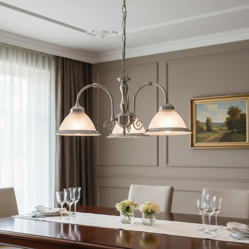 TF Vintora Ribbed Glass Pendant Light – Elegant Metal Trim for Kitchens, Dining Areas and Hallways