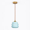 Blue ribbed glass pendant light full view