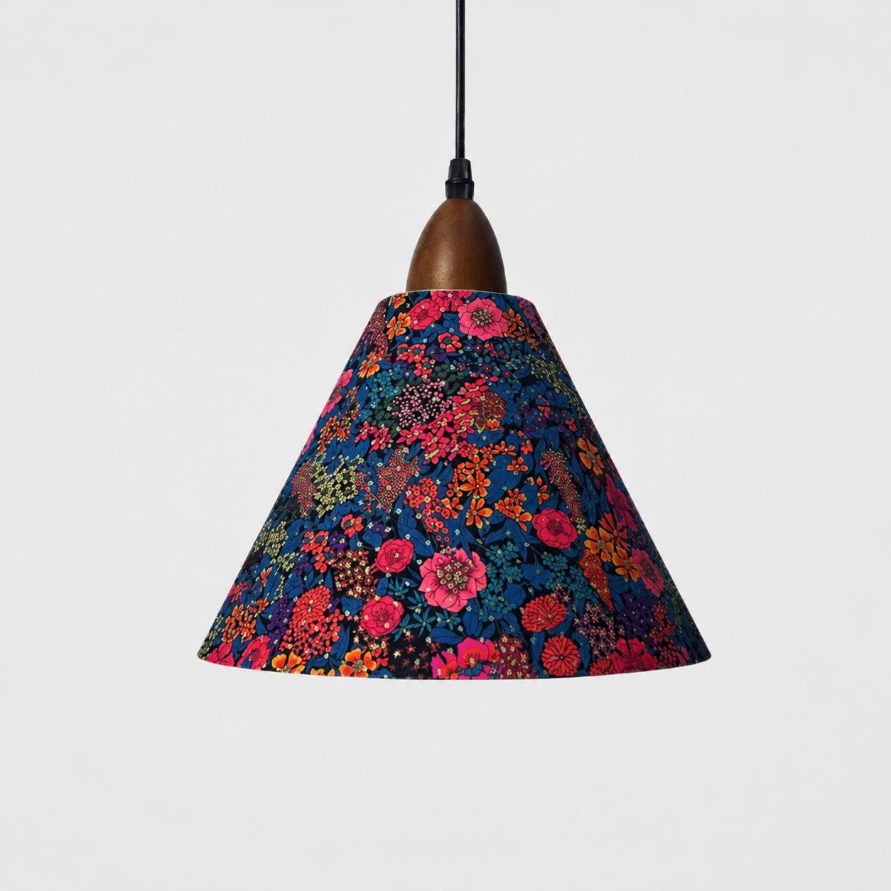 Medium gold foil floral cone pendant light front view