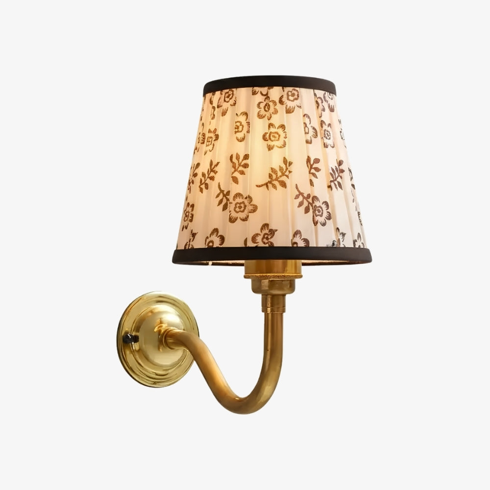 Solmire Fabric Wall Sconce - Vintage Linen Cotton Shade with Curved Metal Arm for Bedroom and Hallway