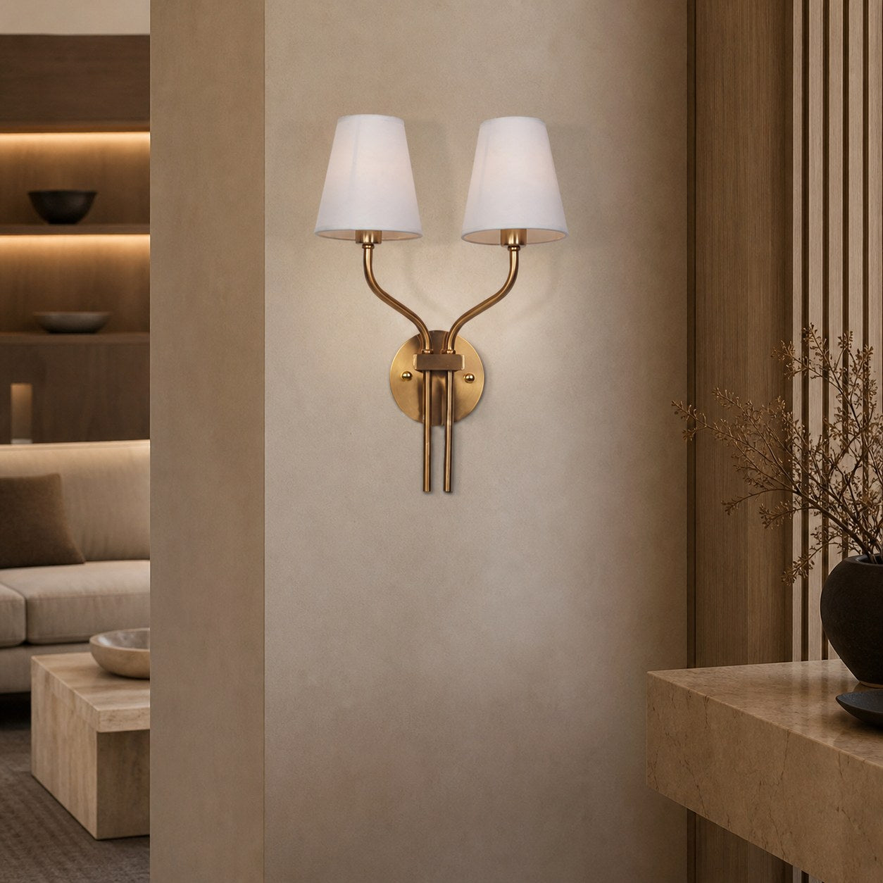 Hotel Inspired Gold Plated Dual Head Wall Lamp for Bedroom