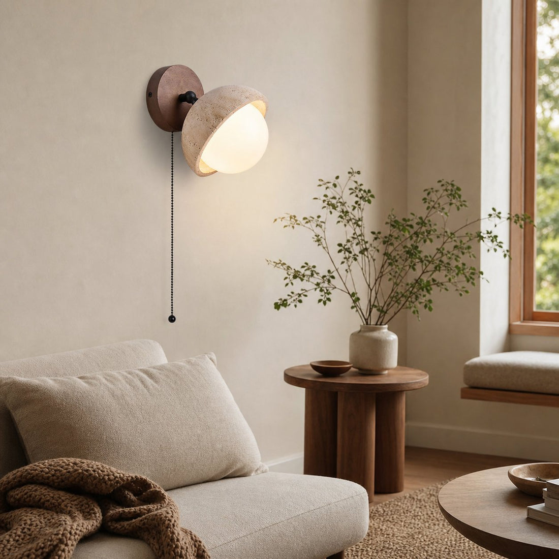 Modern Travertine Wall Lamp – Minimalist Stone Sconce for Bedroom Living Room Hallway