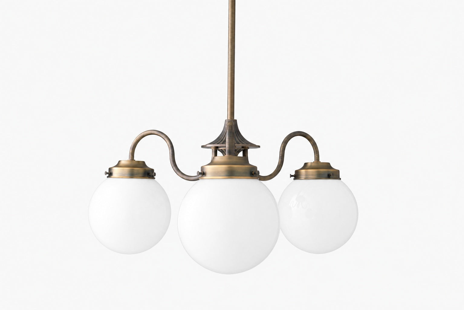 Glorica Glass Vintage Globe Chandelier - Brass 3-Light Frosted Glass Hanging Fixture