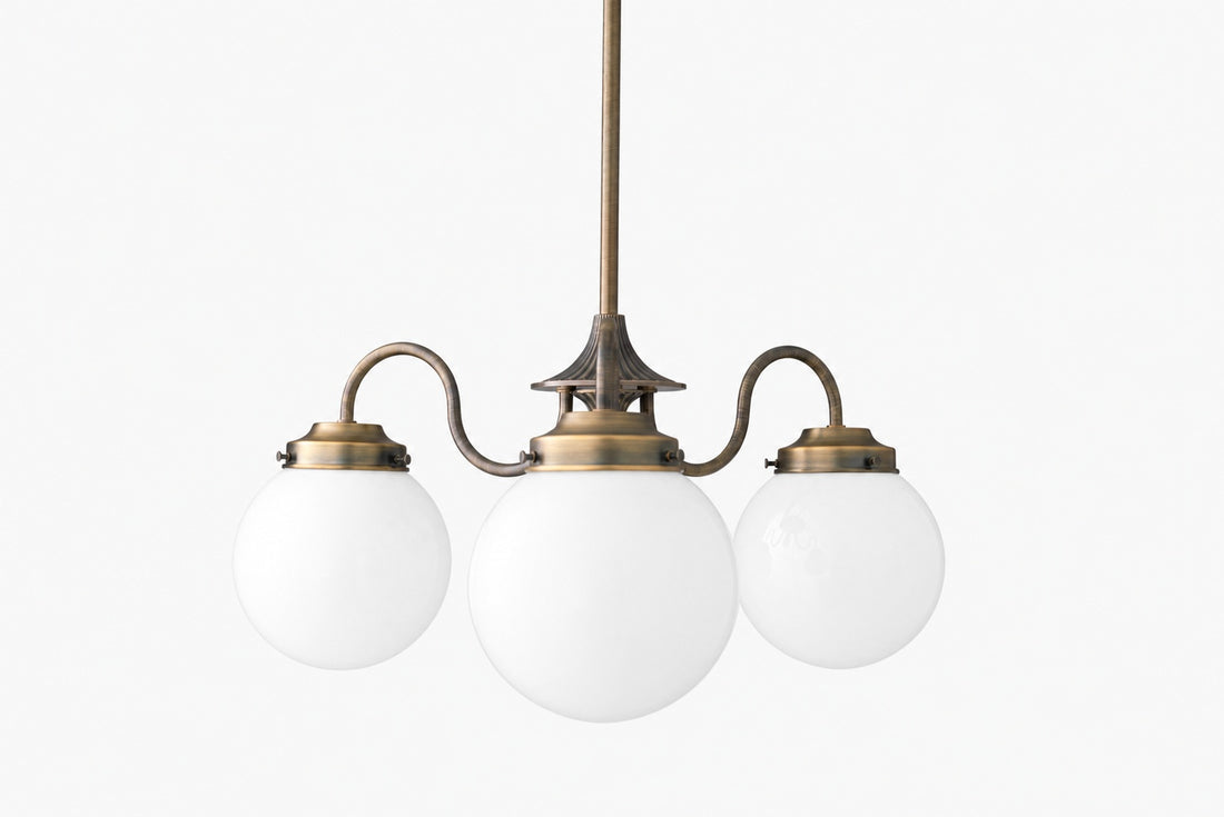 Glorica Glass Vintage Globe Chandelier - Brass 3-Light Frosted Glass Hanging Fixture