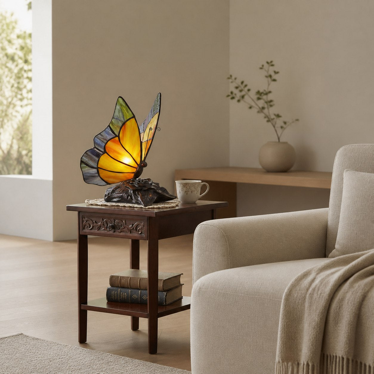 TF Butterfly Table Lamp – Nature-Inspired Glass Design Perfect for Living Rooms or Hallways
