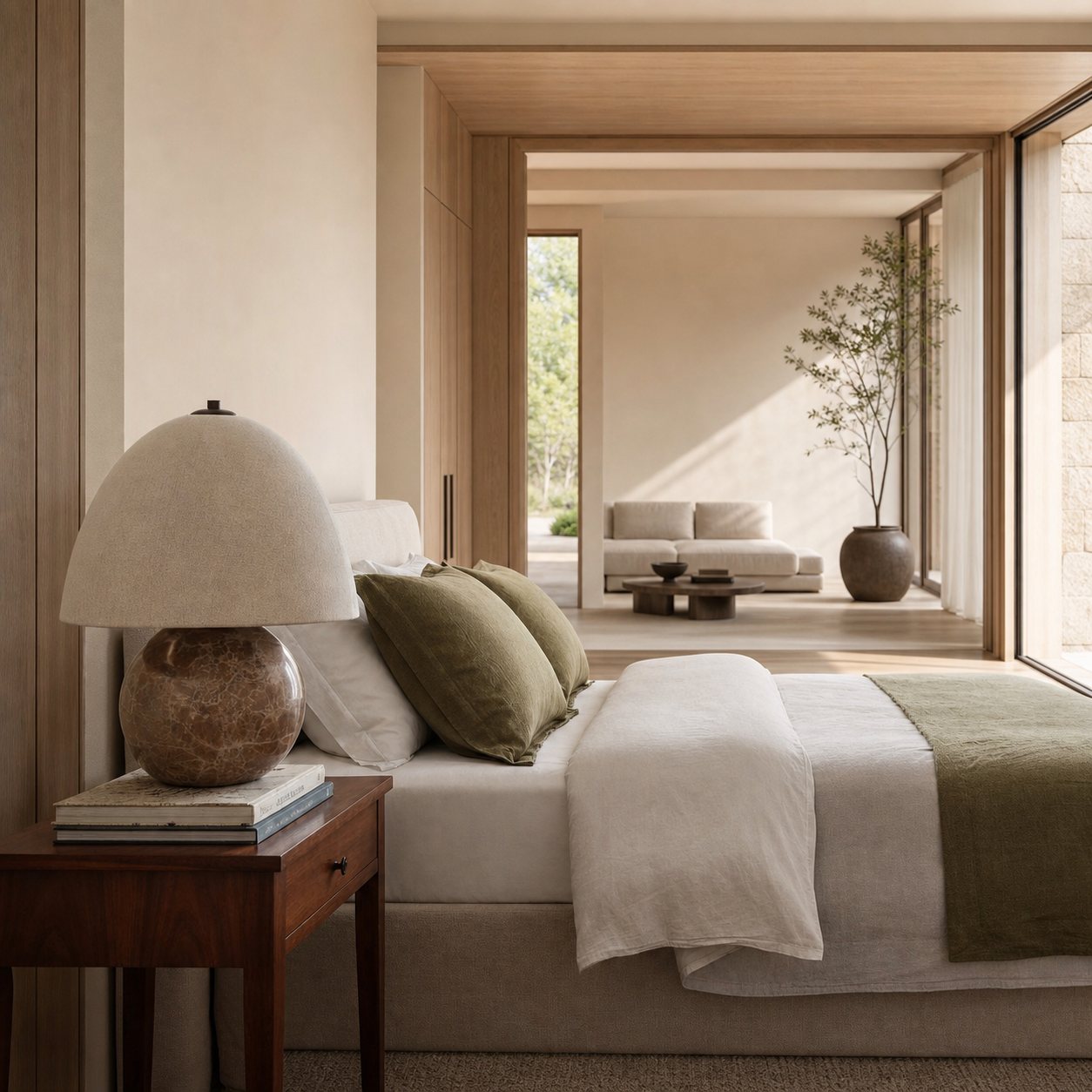 Cordove Table Lamp Sculptural Sphere Base Artistic Table Light - Linen Shade for Bedroom Living Room