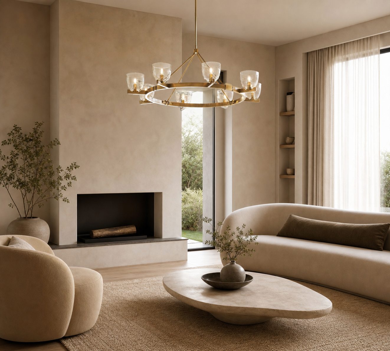 Auria Hand-blown Glass Metal Chandelier - Contemporary Brass Design