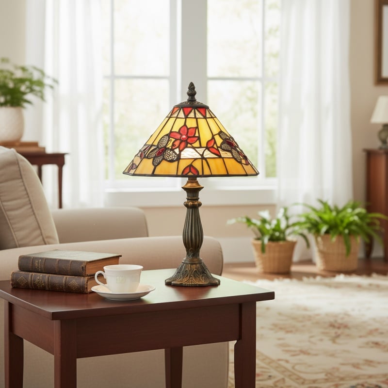 TF Butterfly Table Lamp – Hand-Cut Stained Glass Shade Table Light for Living Room and Bedroom