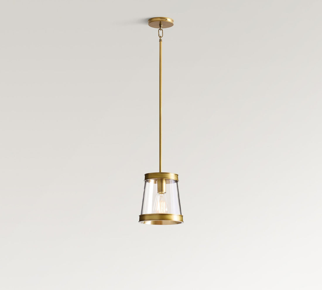 Driscoll Glass Drum Pendant Light - Contemporary Brass Hanging Lamp