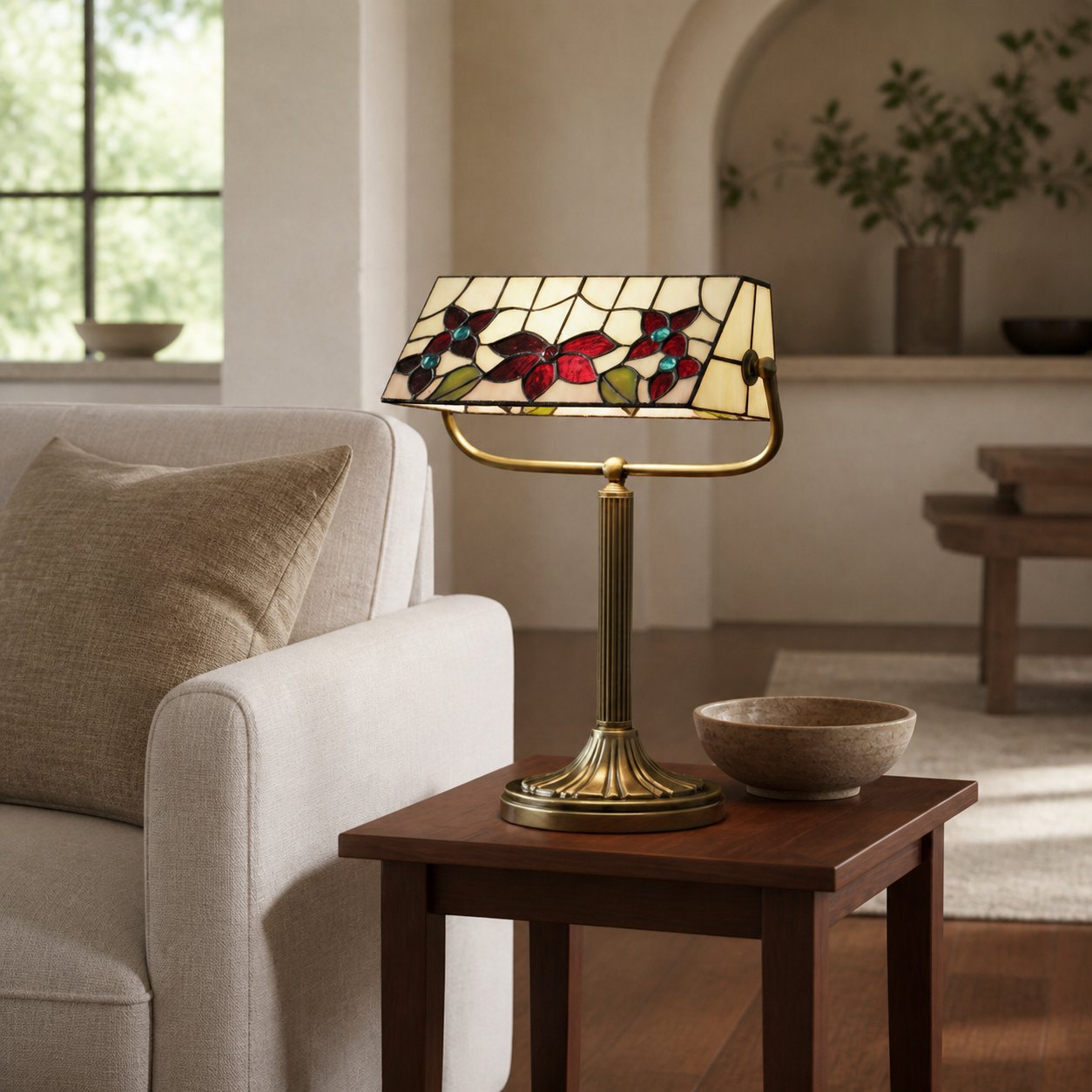 TF Camillo Dragonfly Table Lamp Stained Glass Scalloped Edge - Tiffany Style Art Nouveau for Console Tables