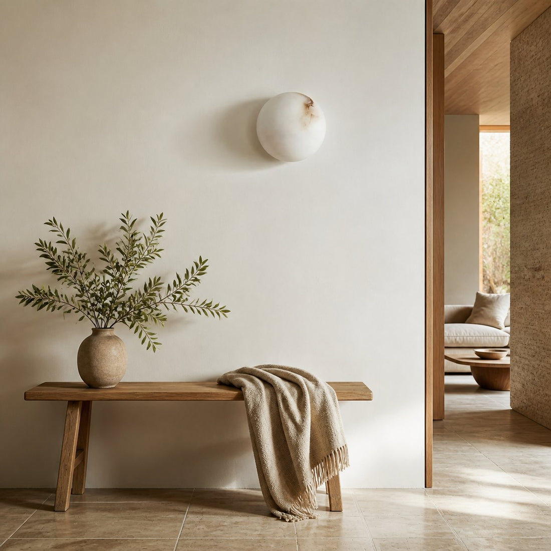 OrbisMuse Elegant Natural Stone Globe Wall Sconce - Minimalist Light for Hallways