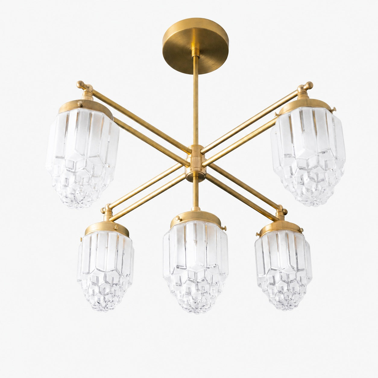 Tierlux Glass Chandelier – Vintage Brass Globe Lighting Fixture