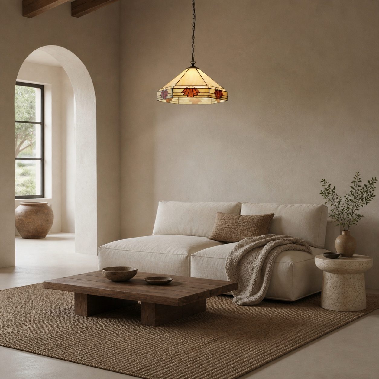 TF Nevada Vintage Stained Glass Pendant - Handcrafted Art Glass Lighting for Dining Areas
