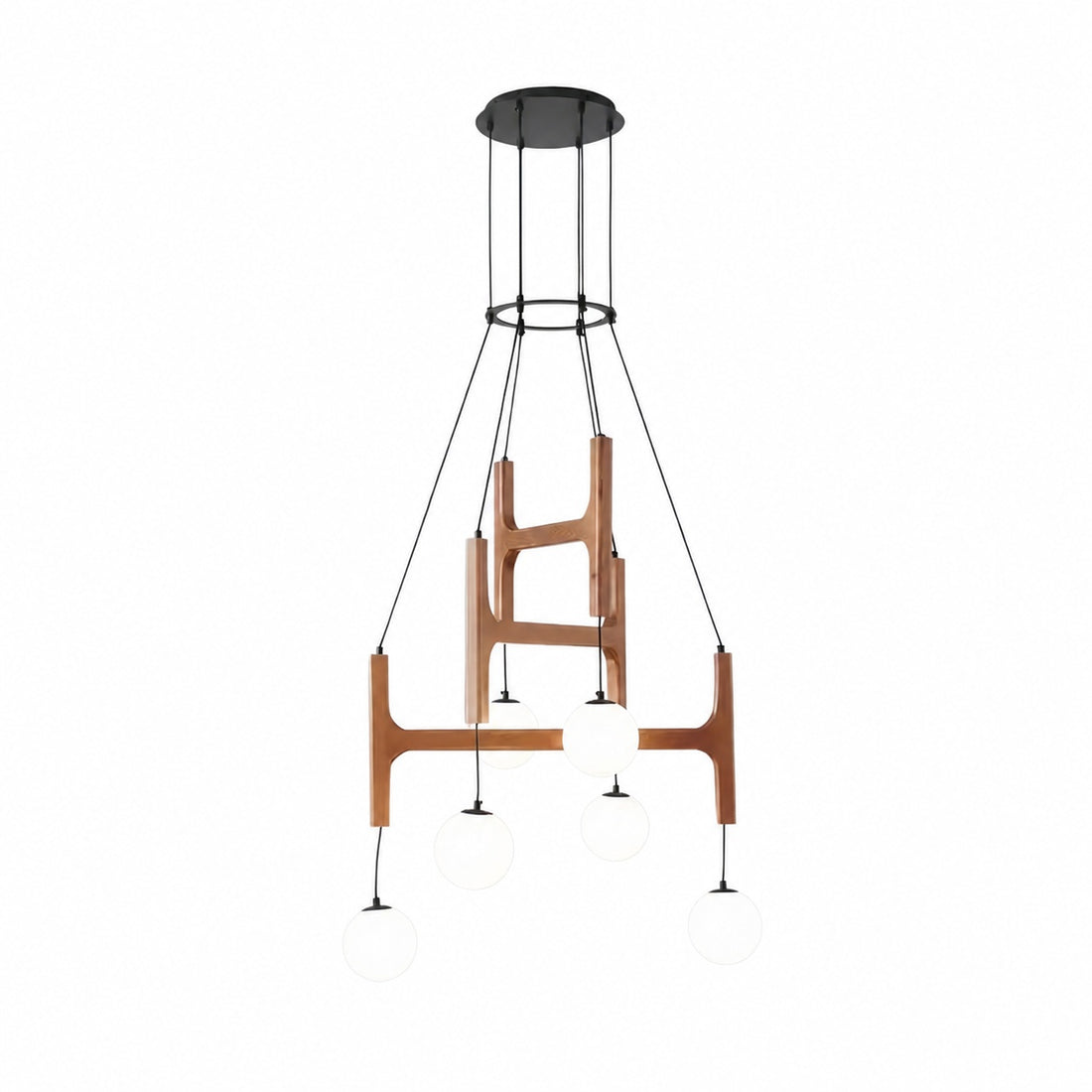 Auralith Wood Chandelier Multi Arm Fixture - Modern Natural Lighting for Living and Dining