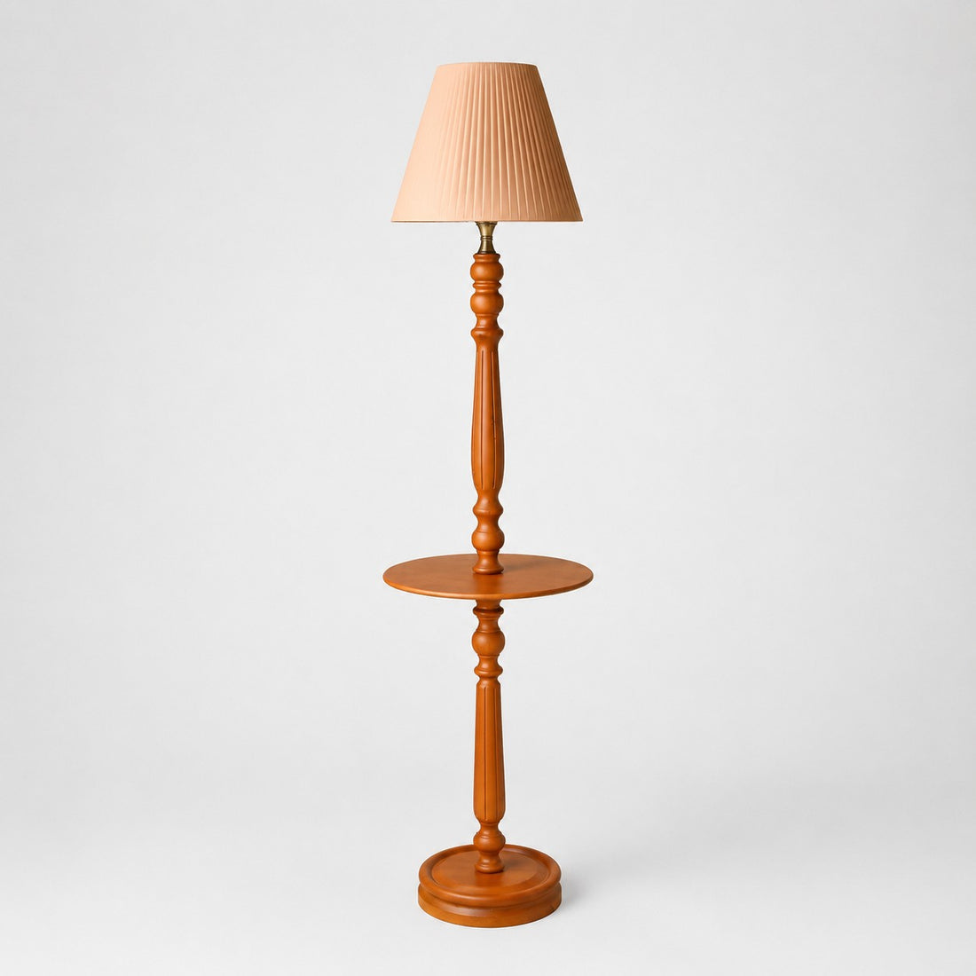 Vintage Solid Wood Floor Lamp with Optional Side Table