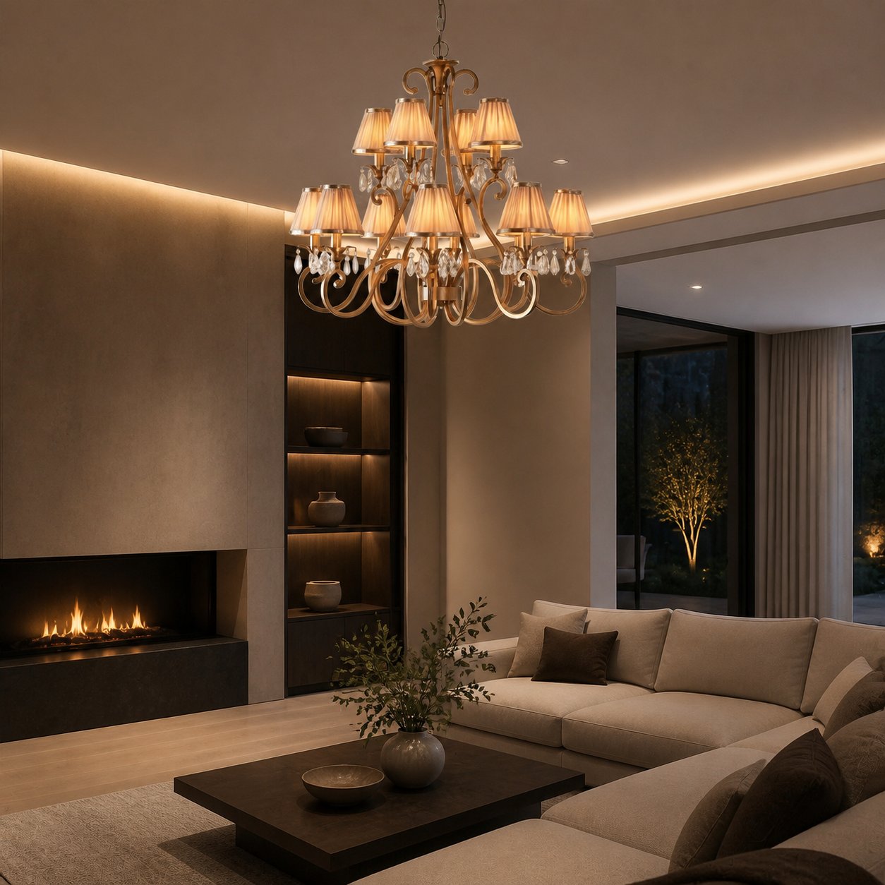 Talonis Multi-light Fabric Chandelier - Elegant Metal Curved Arms for Dining and Living
