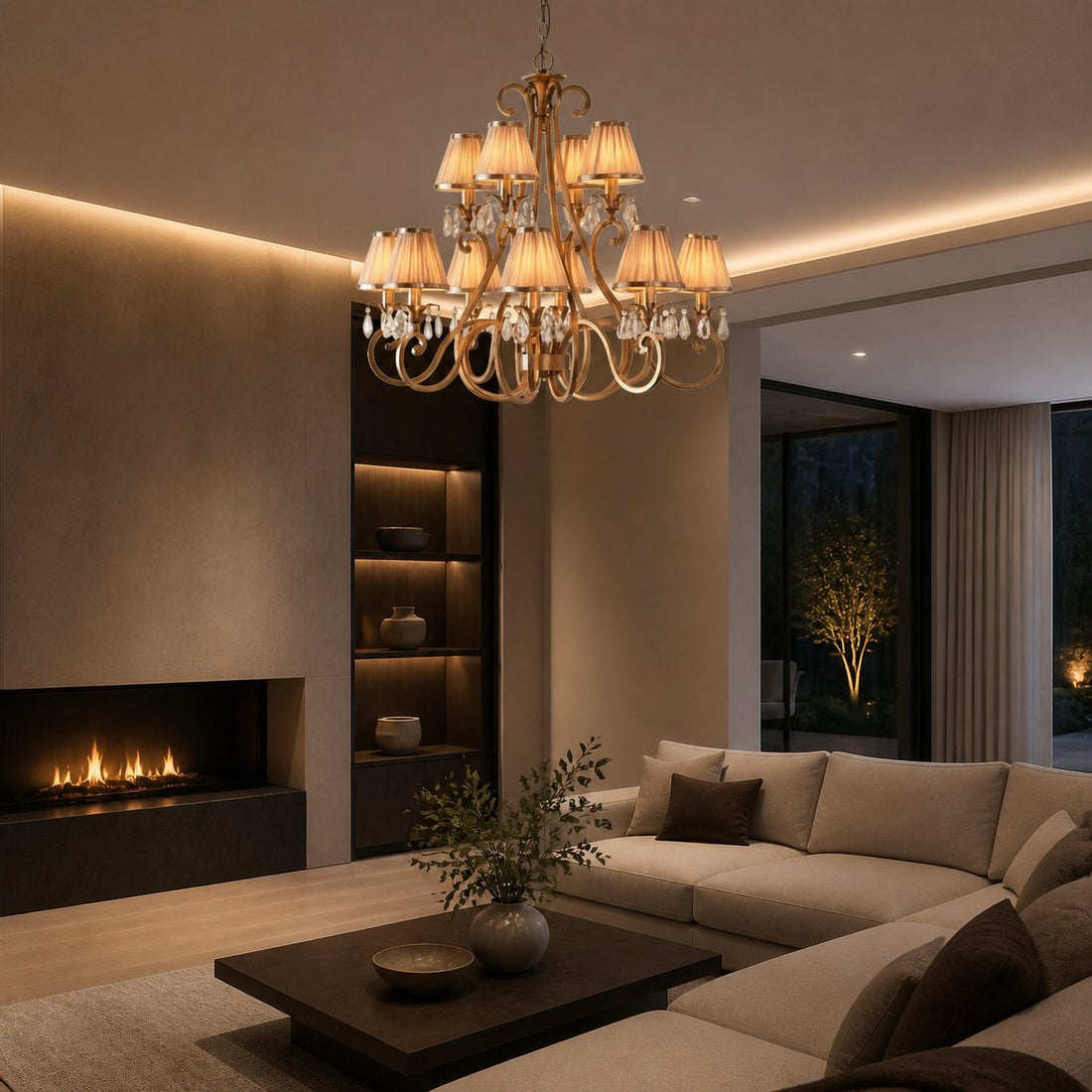 Talonis Multi-light Fabric Chandelier - Elegant Metal Curved Arms for Dining and Living