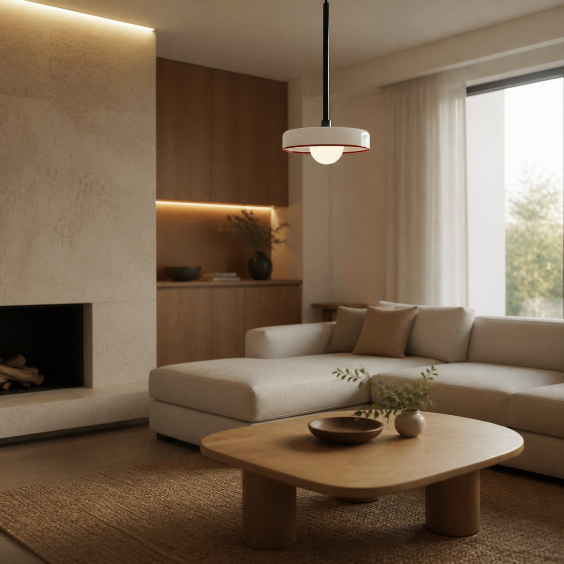 Kalo Modern Pendant Light - Sleek Metal Rod and Disc Orb Glass Design