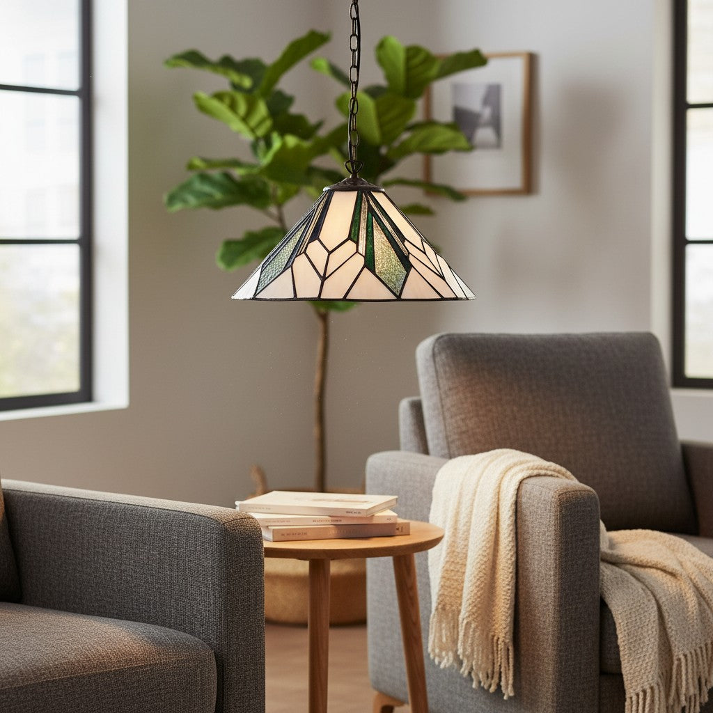 TF Astoria Tiffany Ceiling Pendant – Dimpled Geometric Glass Design for Living Room
