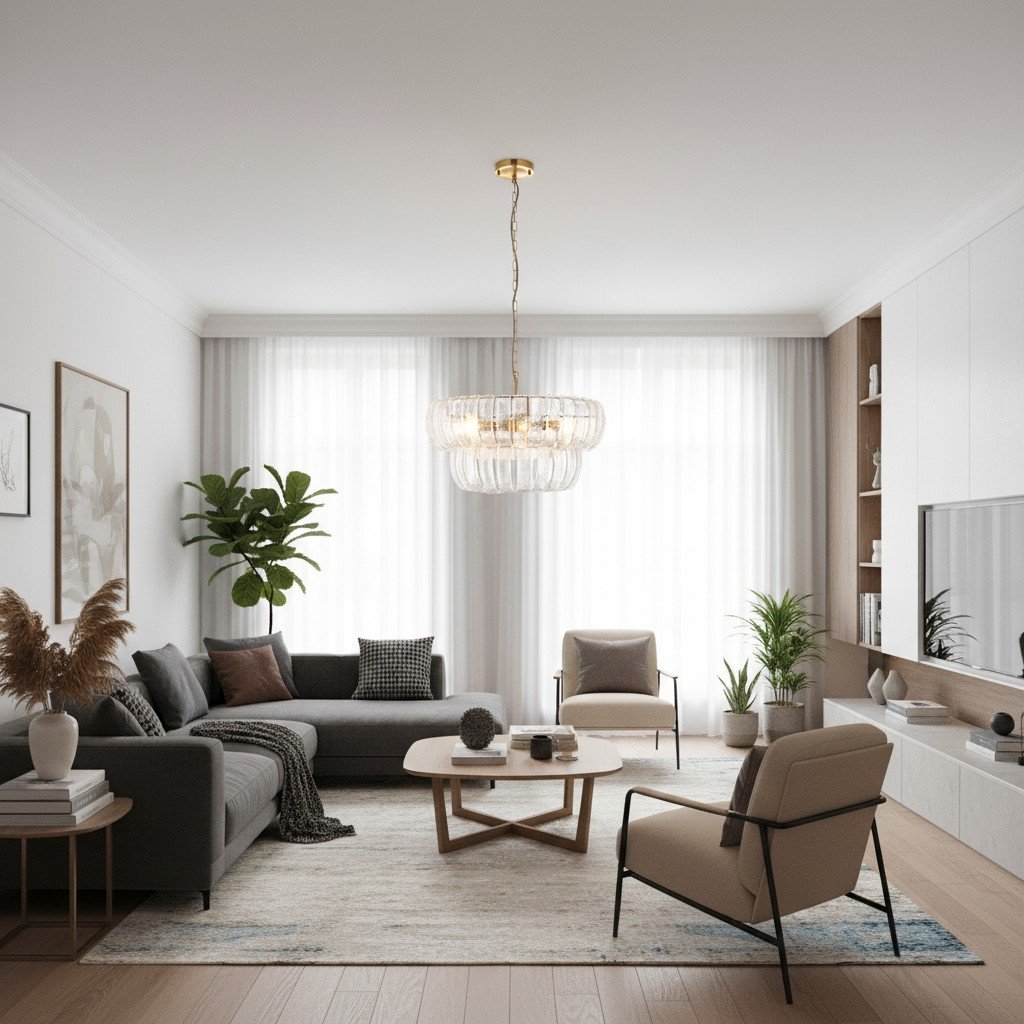 Solara 6-Light Tiered Pendant – Cascading Curved Glass and Metal-Frame for Dining & Entry