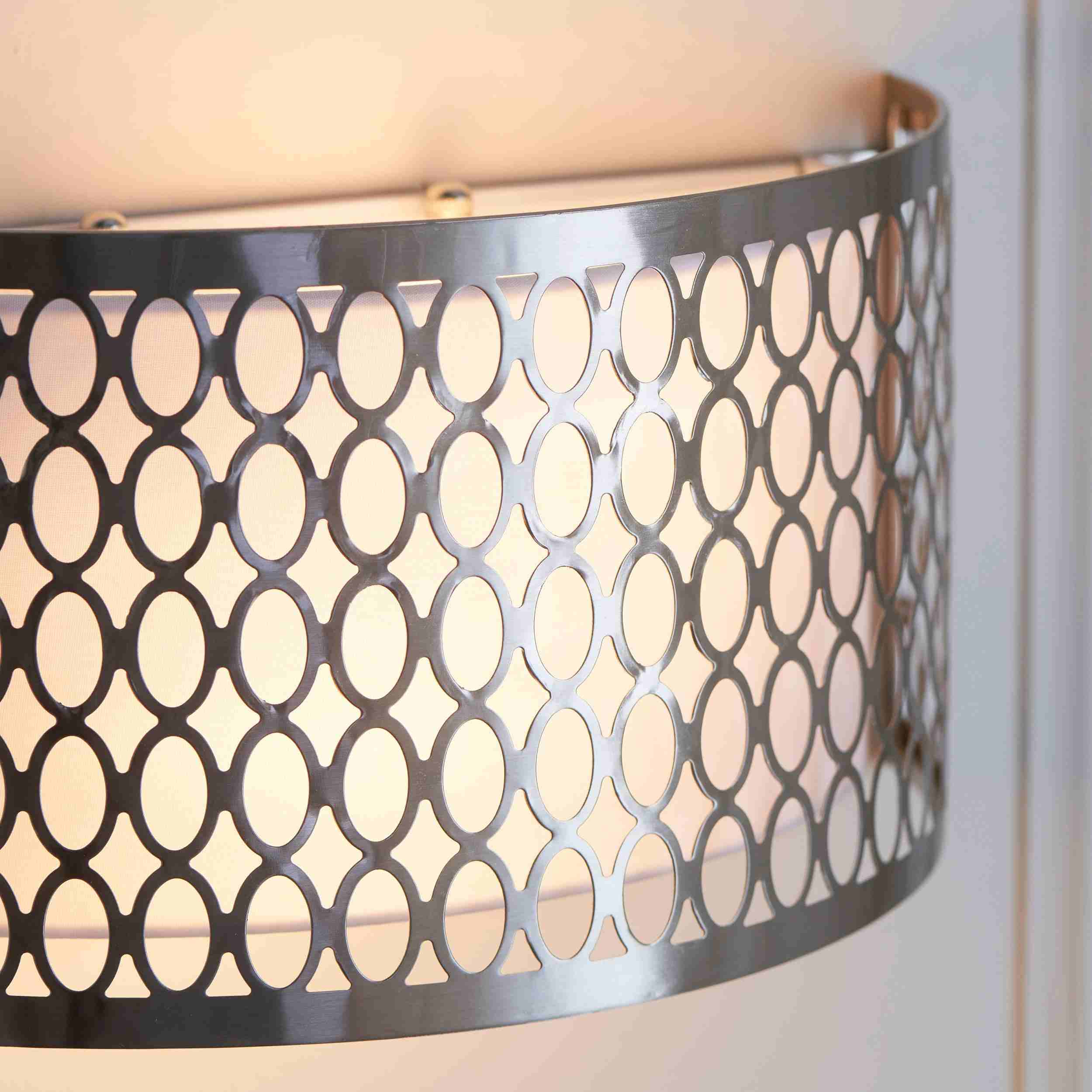 Liorin Fretwork Wall Light - Modern Curved Metal and Fabric Shade Sconce for Hallway or Bedroom