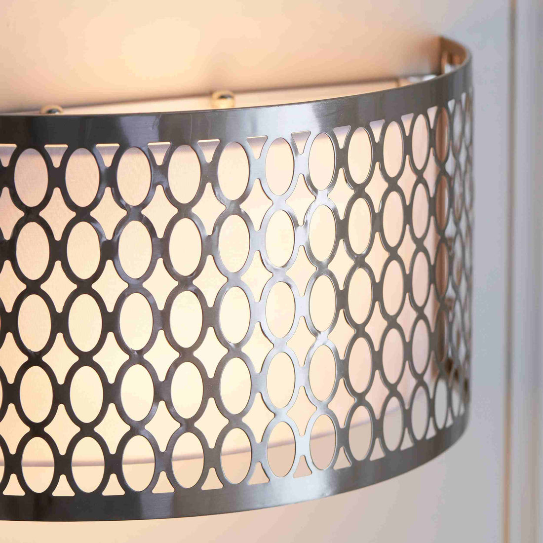 Liorin Fretwork Wall Light - Modern Curved Metal and Fabric Shade Sconce for Hallway or Bedroom