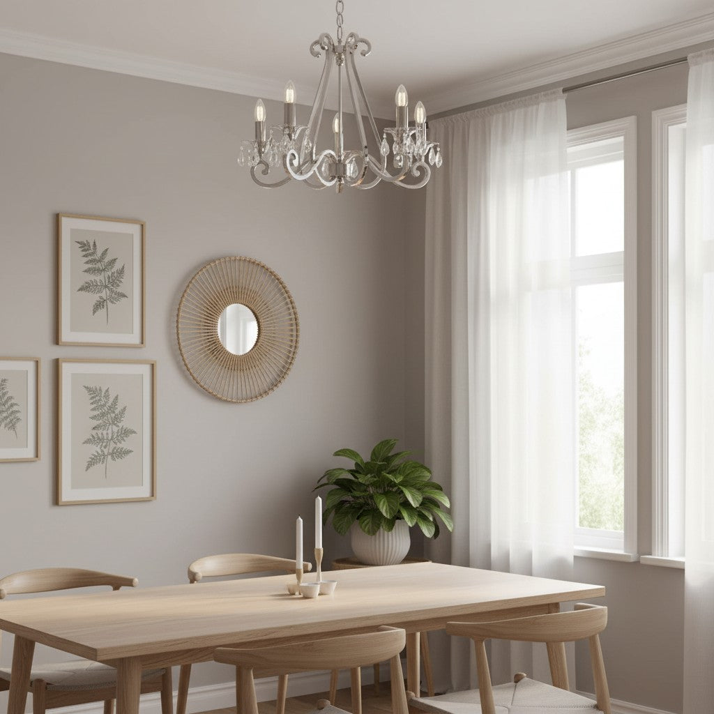 Talonis Crystal Chandelier - Traditional Candle-Style Brass and Nickel for Living Room and Dining Room