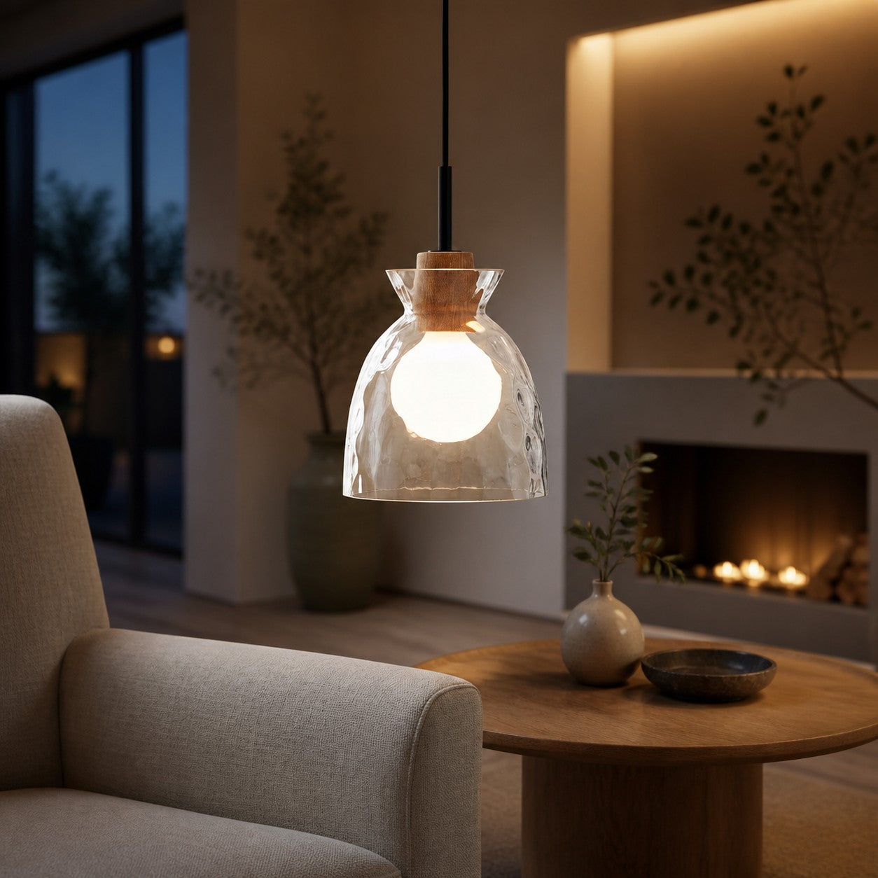 Quenora Ripple Pendant Light – Rippled Glass Shade Hanging Lamp for Dining or Kitchen U23