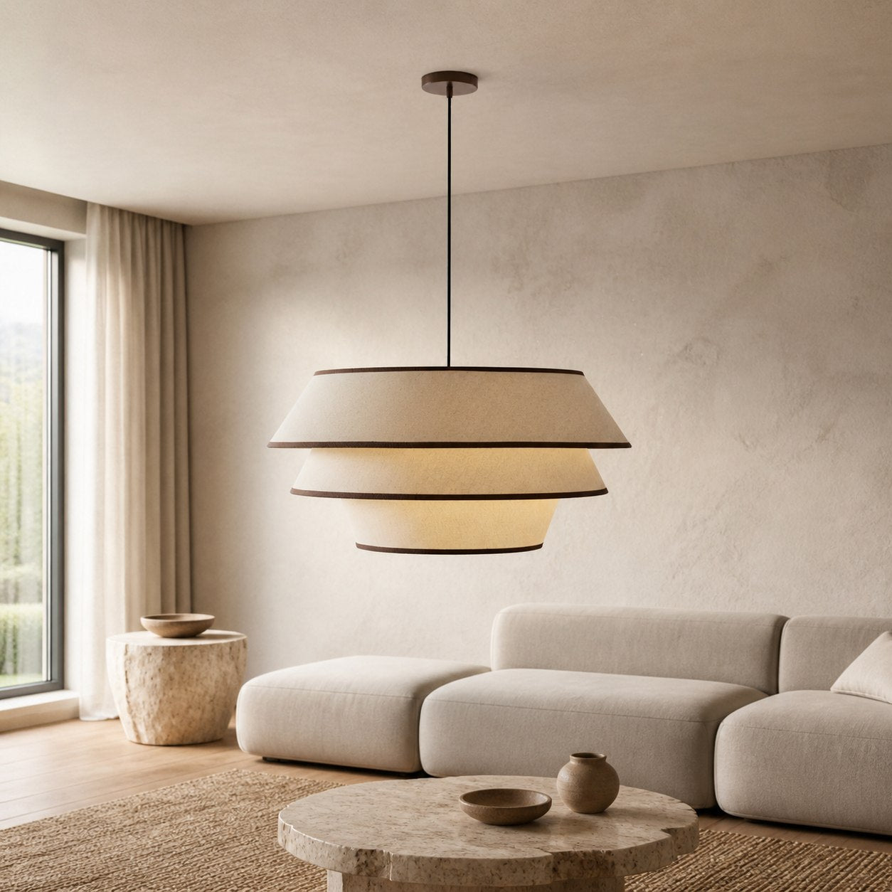 Tarivon Steel Frame Pendant with Fabric Shade – Modern Hanging Lamp for Dining Rooms