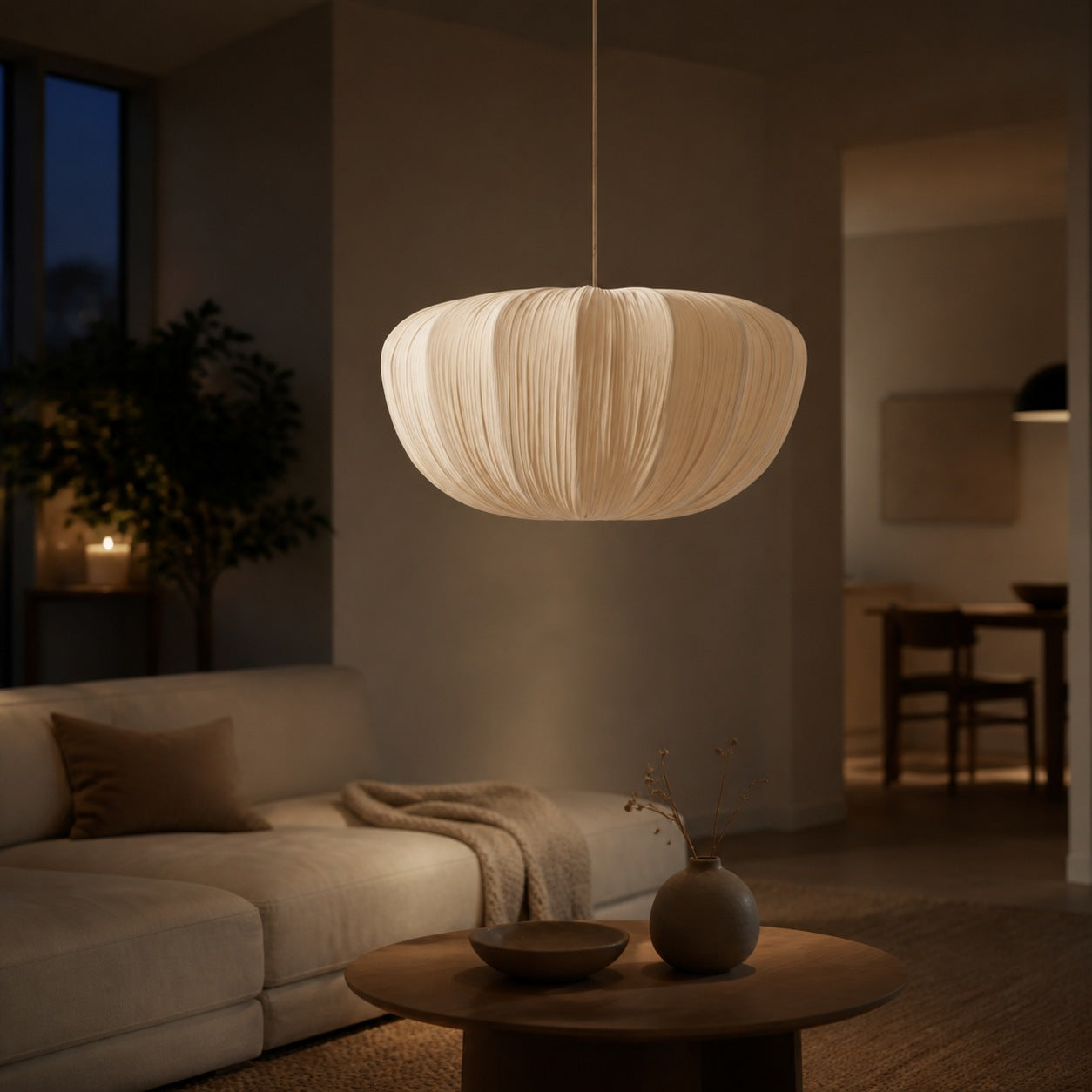 Linbron Pendant – Soft Linen Shade and Curved Frame Modern Light for Dining Room