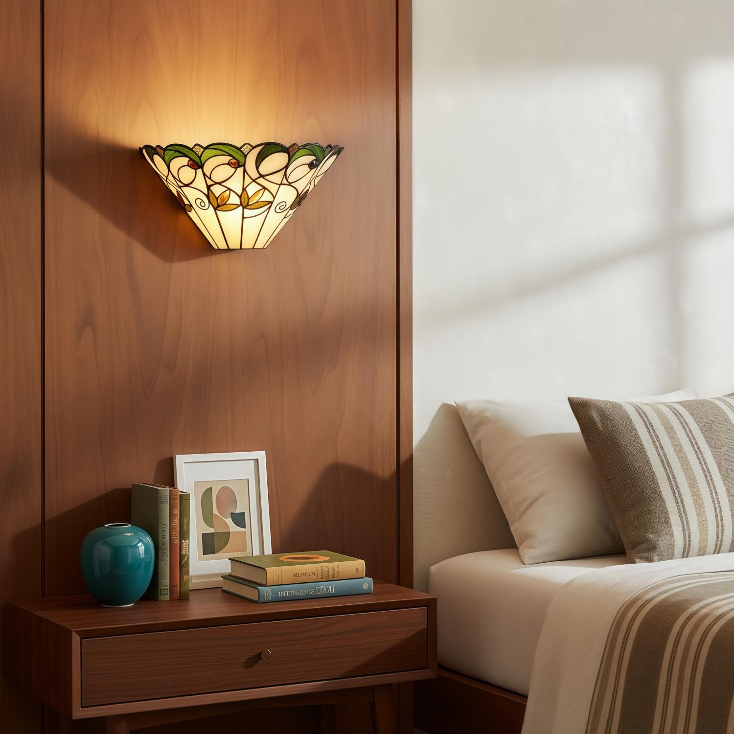 TF Jamelia Art Nouveau Wall Light with Bevelled Glass Shade – Metal Glass Fixture for Hallway or Bedroom