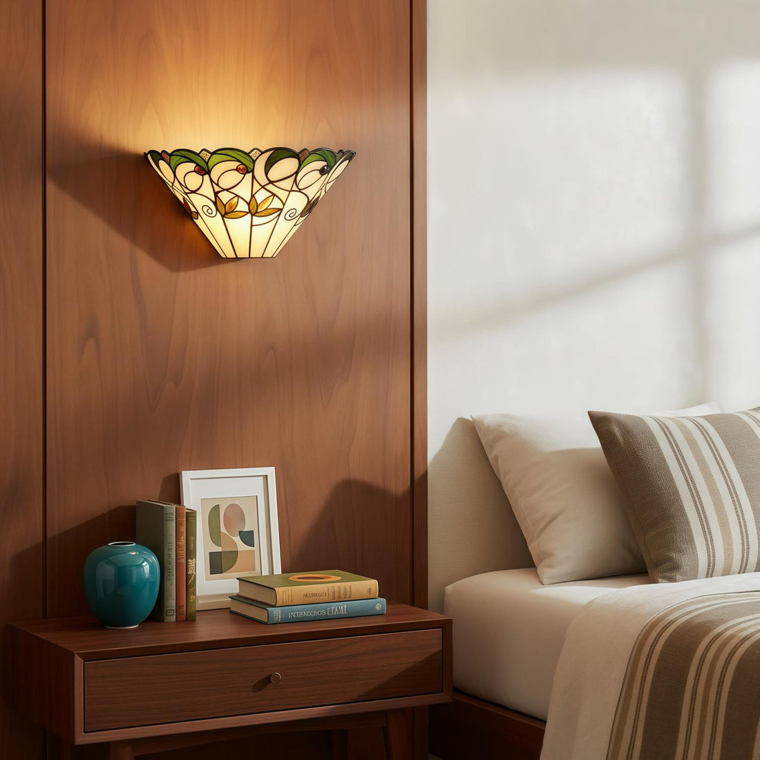 TF Jamelia Art Nouveau Wall Light with Bevelled Glass Shade – Metal Glass Fixture for Hallway or Bedroom