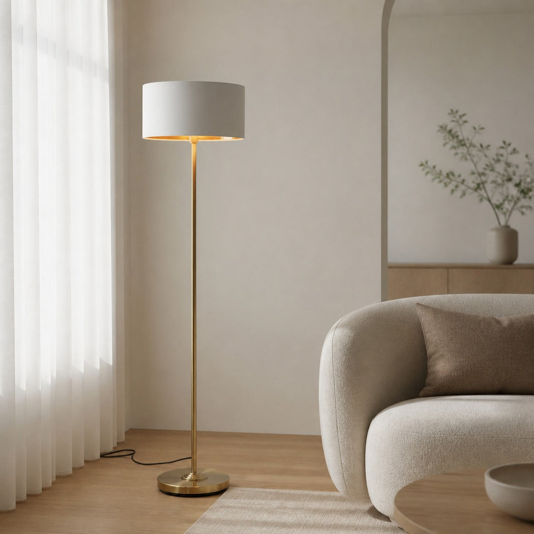 Tela Drum Shade Floor Lamp - Contemporary Fabric Standing Lamp for Home Office