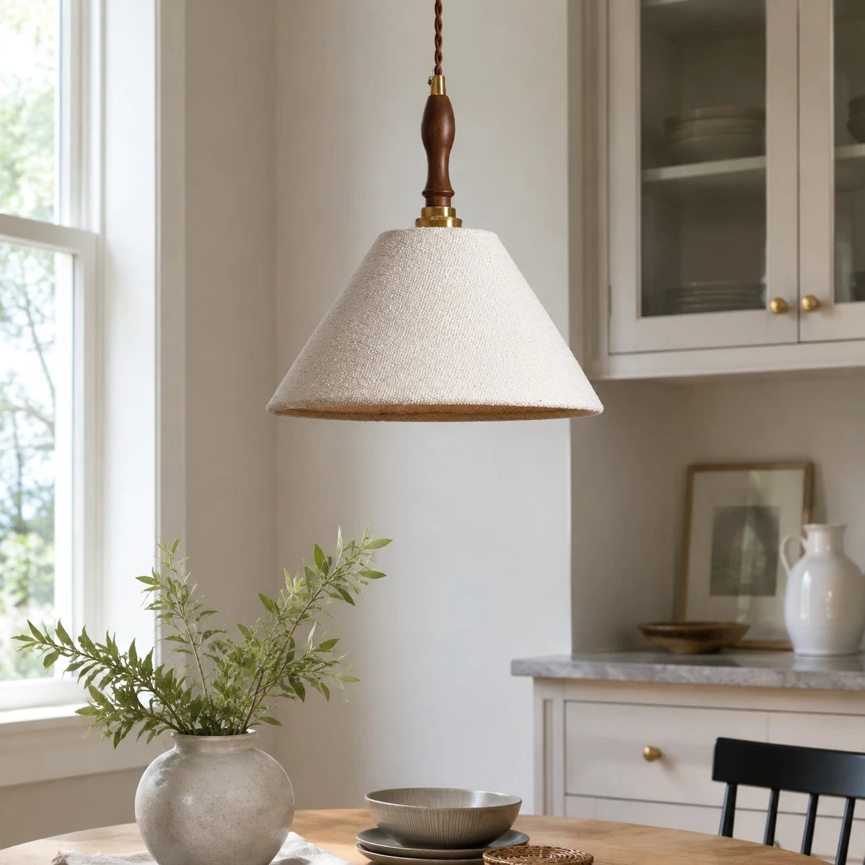 Bright kitchen and dining pendant scene