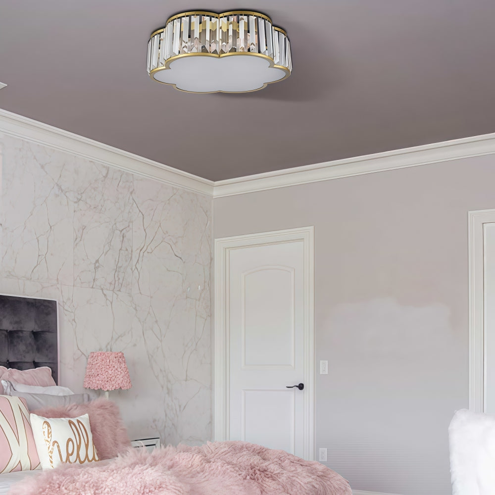 Crystal Glass Flush Mount Ceiling Light - Gold Drum Shade Ceiling Lamp