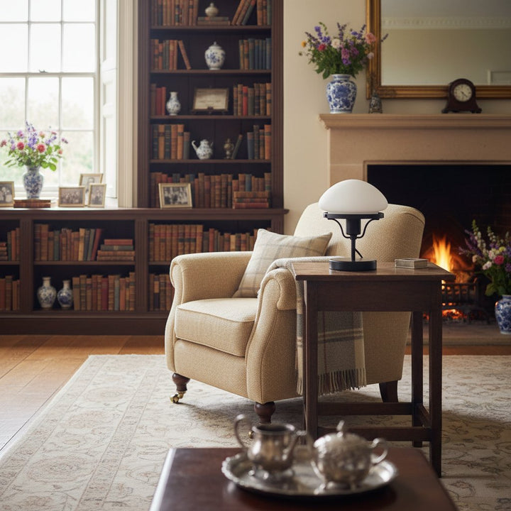 Ornato Luxe Modern Brass or Black Table Lamp With Art Deco Lustre