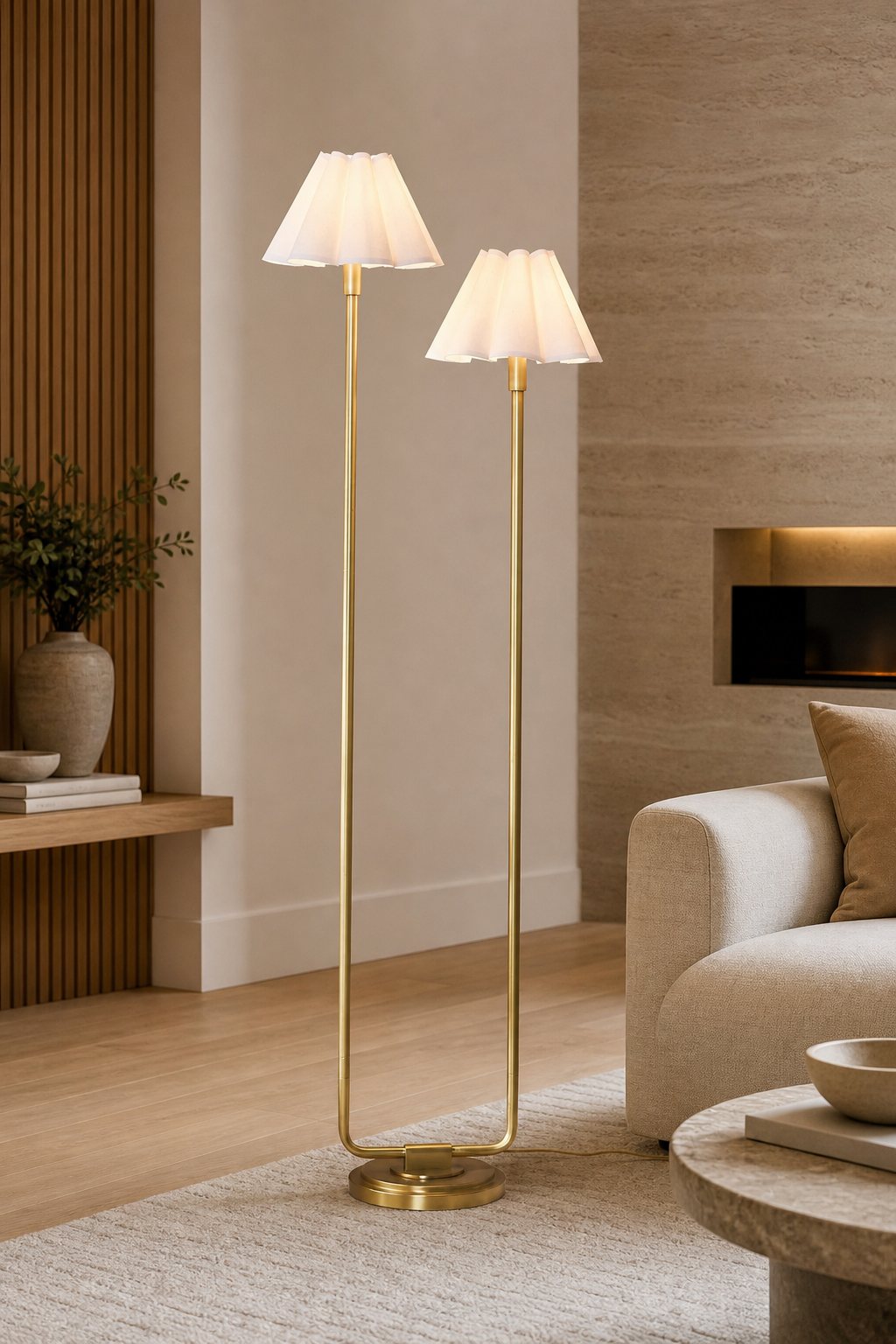Capirise Gold Scalloped Shade Floor Lamp - Contemporary Metal Lighting for Bedroom