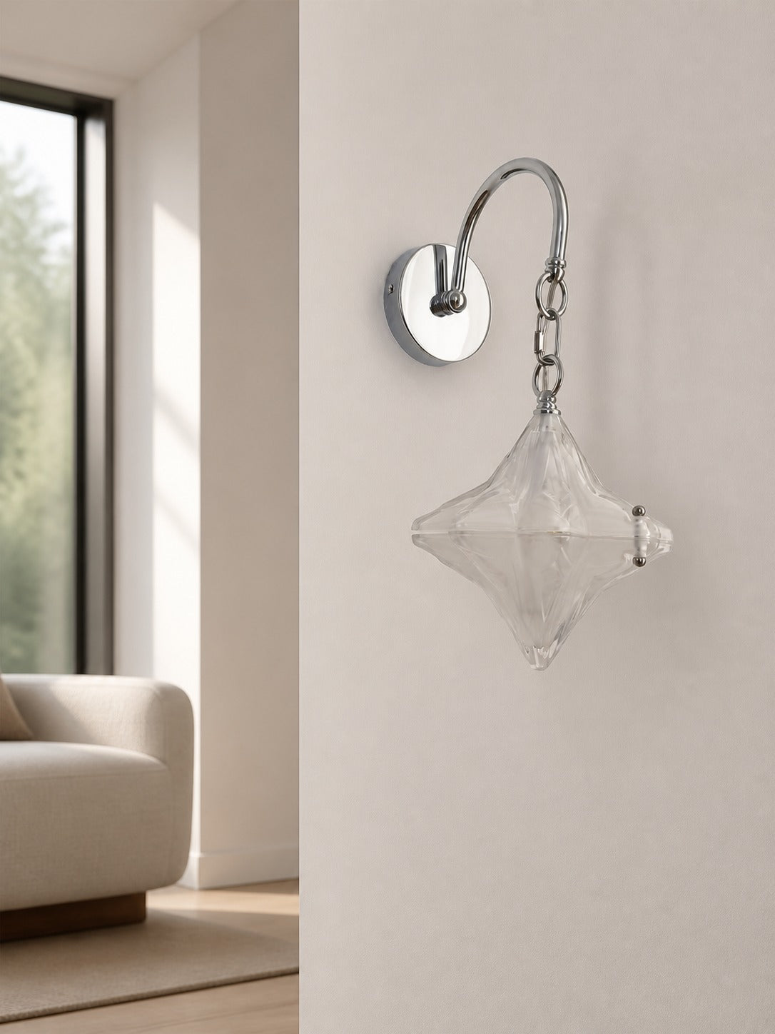 Art Deco Star Wall Sconce - Frosted Glass Light for Hallway - Astris Selene