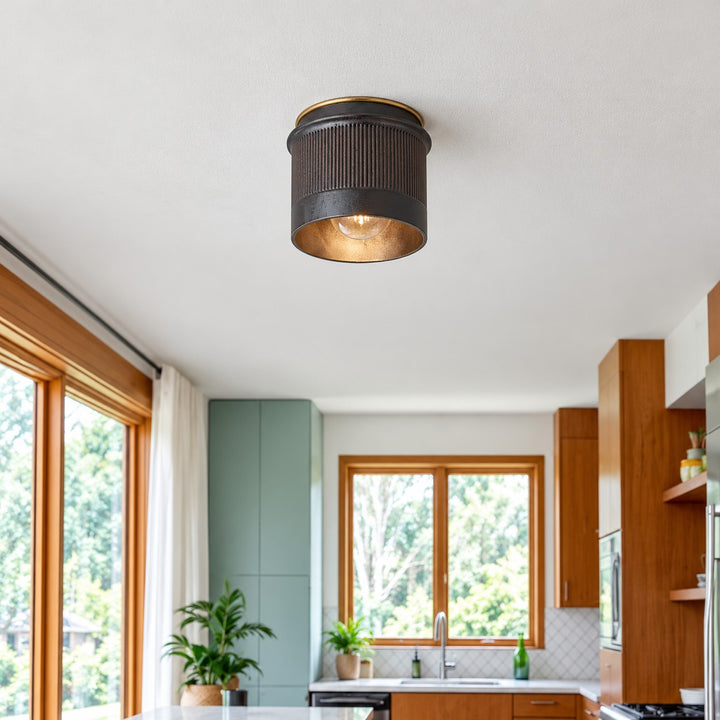 Ferrona black industrial flush mounts styled in a kitchen passage